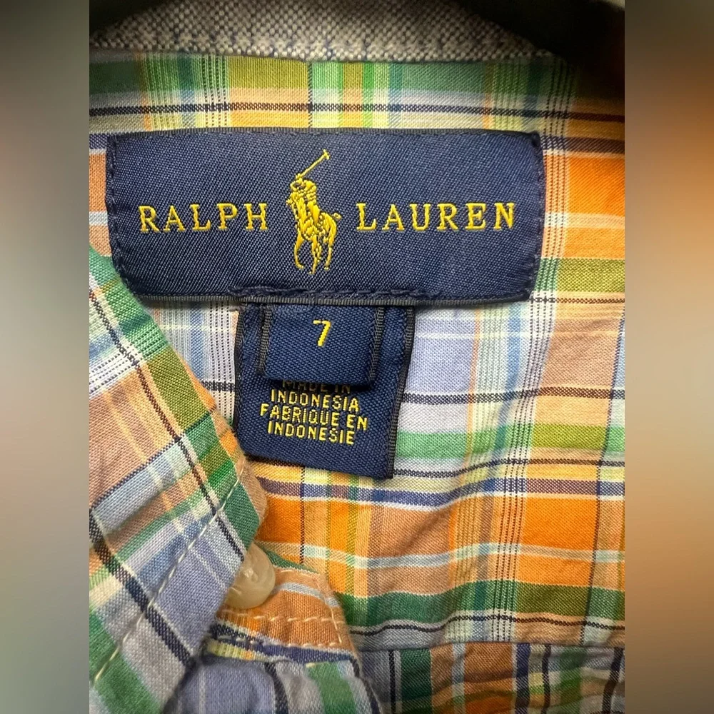 Ralph‎ Lauren- Youth Vibrant Plaid Button-Down Shirt, Size:7